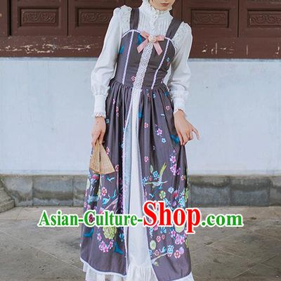 Traditional Classic Chinese Elegant Women Costume Crane One-Piece Dress, Chinese Cheongsam Restoring Ancient Princess Long Braces Skirt for Women