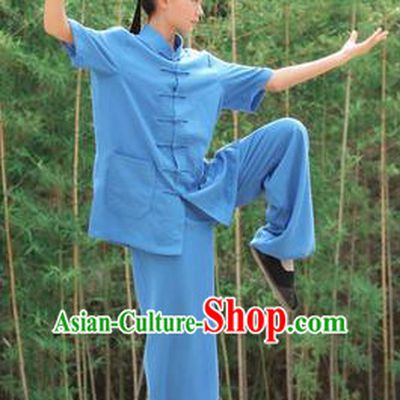 Traditional Chinese Wudang Linen Uniform Taoist Nun Uniform Kungfu Kung Fu Clothing Clothes Martial Pants Shirt Supplies Wu Gong Outfits, Chinese Short-Sleeve Tang Suit Wushu Clothing Tai Chi Suits Uniforms for Women