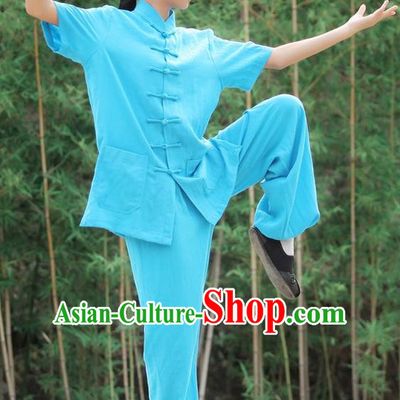 Traditional Chinese Wudang Linen Uniform Taoist Nun Uniform Kungfu Kung Fu Clothing Clothes Martial Pants Shirt Supplies Wu Gong Outfits, Chinese Short-Sleeve Tang Suit Wushu Clothing Tai Chi Suits Uniforms for Women