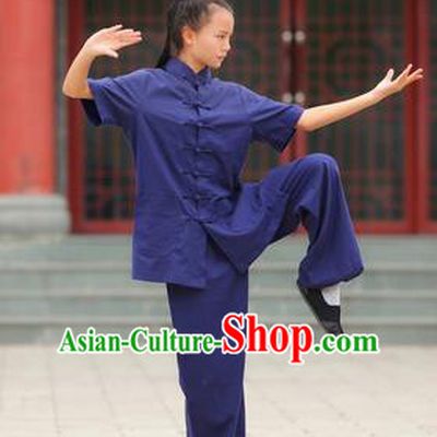 Traditional Chinese Wudang Linen Uniform Taoist Nun Uniform Kungfu Kung Fu Clothing Clothes Martial Pants Shirt Supplies Wu Gong Outfits, Chinese Short-Sleeve Tang Suit Wushu Clothing Tai Chi Suits Uniforms for Women