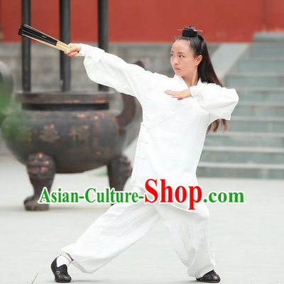Traditional Chinese Wudang Uniform Taoist Nun Uniform Linen Priest Frock Kungfu Kung Fu Clothing Clothes Pants Slant Opening Shirt Supplies Wu Gong Outfits, Chinese Tang Suit Wushu Clothing Tai Chi Suits Uniforms for Women