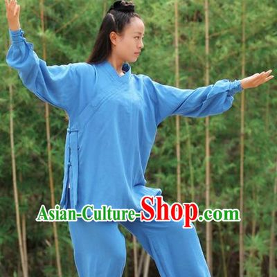 Traditional Chinese Wudang Uniform Taoist Nun Uniform Linen Priest Frock Kungfu Kung Fu Clothing Clothes Pants Slant Opening Shirt Supplies Wu Gong Outfits, Chinese Tang Suit Wushu Clothing Tai Chi Suits Uniforms for Women
