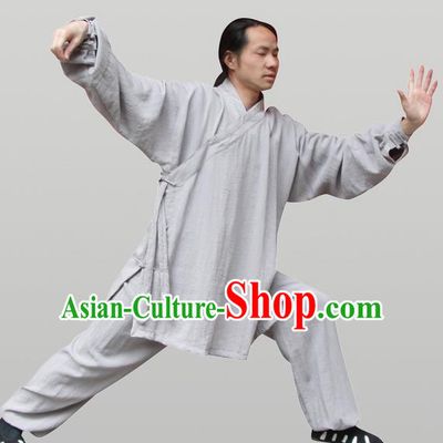Traditional Chinese Wudang Uniform Taoist Uniform Thicken Linen Slant Opening Priest Frock Complete Set Kungfu Kung Fu Clothing Clothes Pants Slant Opening Shirt Supplies Wu Gong Outfits, Chinese Tang Suit Wushu Clothing Tai Chi Suits Uniforms for Men