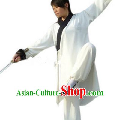 Traditional Chinese Wudang Silk Uniform Taoist Nun Uniform Priest Frock Kungfu Kung Fu Clothing Clothes Martial Pants Shirt Supplies Wu Gong Outfits, Chinese Short-Sleeve Tang Suit Wushu Clothing Tai Chi Suits Uniforms for Women