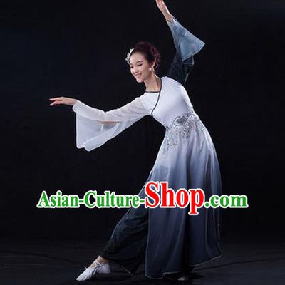 Traditional Chinese Classical Ink Painting Yangko Dance Dress, Yangge Fan Dancing Costume, Folk Dance Yangko Costume For Women