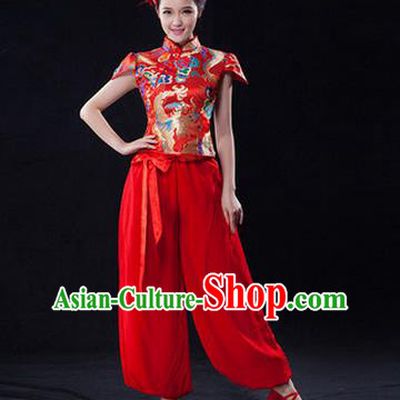 Traditional Chinese Classical Ink Painting Yangko Dance Dress, Yangge Fan Dancing Costume, Folk Dance Yangko Costume For Women