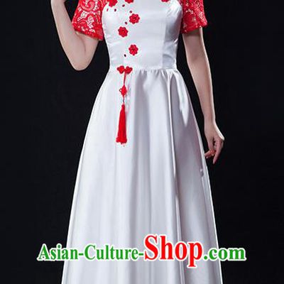 Traditional Chinese Classical Ink Painting Yangko Dance Cheongsam Dress, Yangge Fan Dancing Costume Chorus Suits, Folk Dance Yangko Costume for Women