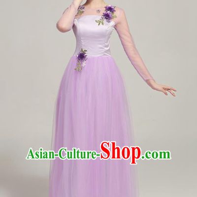 Traditional Chinese Classical Ink Painting Modern Dance Lace Dress, Yangge Fan Dancing Costume Chorus Suits, Folk Dance Yangko Costume for Women