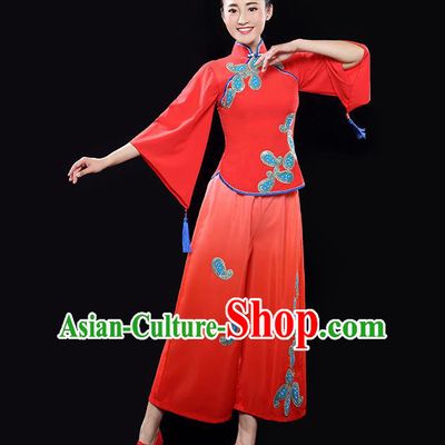 Traditional Chinese Classical Yangko Dance Dress, Yangge Fan Dancing Costume Suits, Folk Dance Yangko Costume for Women