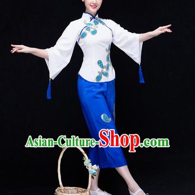 Traditional Chinese Classical Yangko Dance Dress, Yangge Fan Dancing Costume Suits, Folk Dance Yangko Costume for Women
