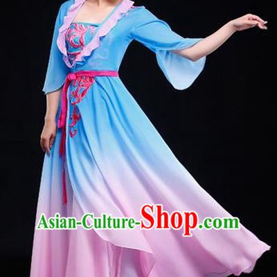 Traditional Chinese Classical Yangko Gradient Dance Dress, Yangge Fan Dancing Costume Suits, Folk Dance Yangko Costume for Women