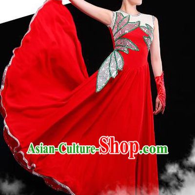 Traditional Spanish Classical Bullfighting Dance Clothing, Red Opening Dancing Costume Chorus Suits, Waltz Dance Costume for Women