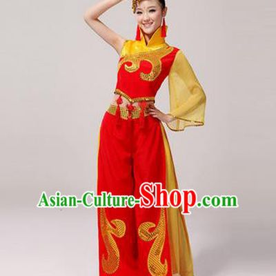 Traditional Chinese Classical Yangko Drum Dance Dress, Yangge Fan Dancing Costume Umbrella Dance Suits, Folk Dance Yangko Costume for Women