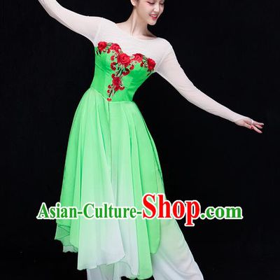 Traditional Chinese Classical Yangko Jasmine Flower Dance Dress, Yangge Fan Dancing Costume Umbrella Dance Suits, Folk Dance Yangko Costume for Women