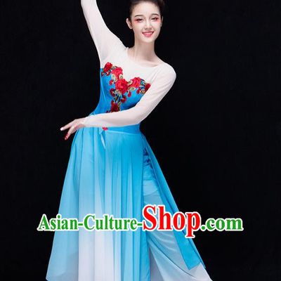 Traditional Chinese Classical Yangko Jasmine Flower Dance Dress, Yangge Fan Dancing Costume Umbrella Dance Suits, Folk Dance Yangko Costume for Women
