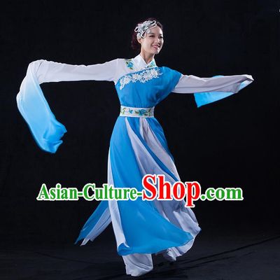 Traditional Chinese Classical Twirls Dance Dress, Long Water-Sleeve Dancing Costume Umbrella Dance Suits, Folk Dance Yangko Costume for Women