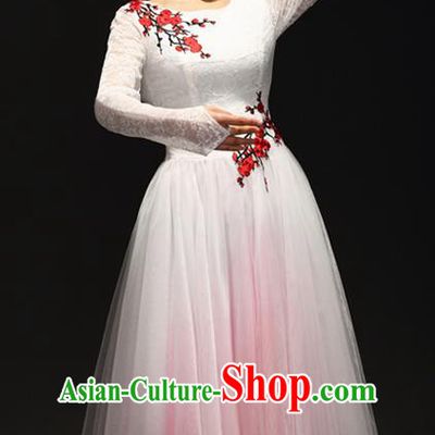 Traditional Chinese Classical Yangko Dance Cheongsam Dress, Yangge Fan Dancing Costume Chorus Suits, Folk Dance Yangko Costume for Women