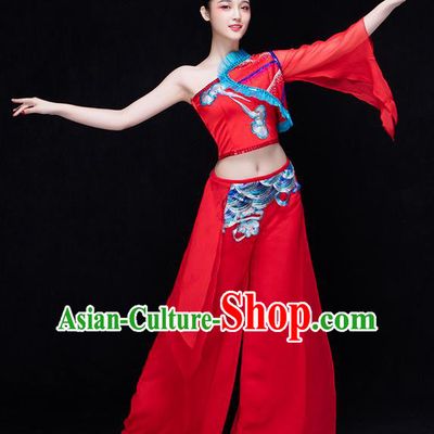 Traditional Chinese Classical Yangko Water-Sleeve Dance Dress, Yangge Fan Dancing Costume Umbrella Dance Suits, Folk Dance Yangko Costume for Women