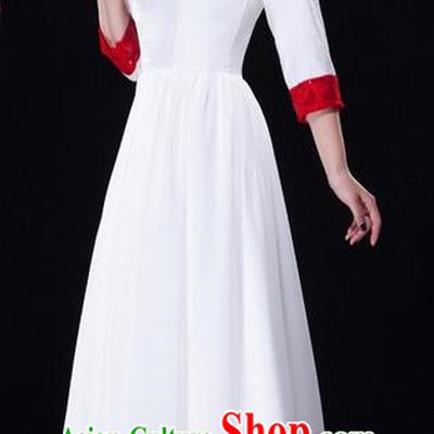 Traditional Chinese Classical Modern Dance Dress, Yangge Fan Dancing Costume Lace Chorus Suits, Folk Dance Yangko Costume for Women