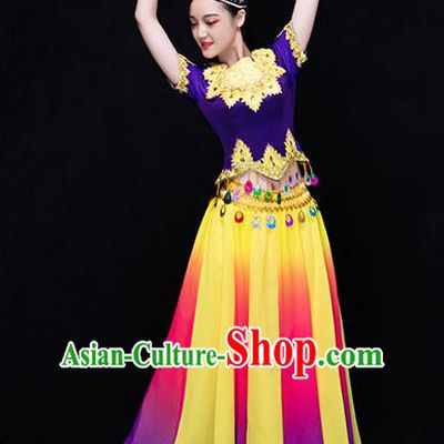 Traditional Chinese Uyghur Nationality Dancing Costume, Folk Dance Ethnic Costume, Chinese Uyghur Minority Nationality Dancing Costume for Women