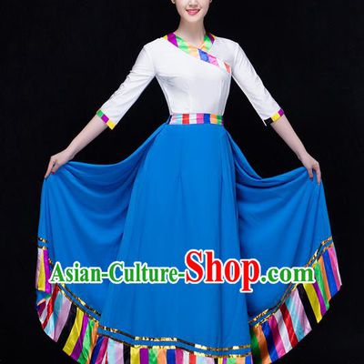 Traditional Chinese Zang Nationality Dancing Costume, Folk Dance Ethnic Costume, Chinese Tibetan Minority Nationality Dancing Costume for Women