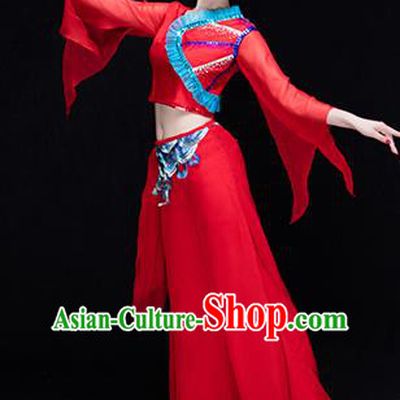 Traditional Chinese Classical Yangko Water-Sleeve Dance Dress, Yangge Fan Dancing Costume Umbrella Dance Suits, Folk Dance Yangko Costume for Women