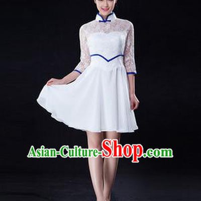 Traditional Chinese Classic Stage Performance Chorus Singing Group Dress Modern Dance Lace Costumes, Chorus Competition Costume, Compere Costumes for Women
