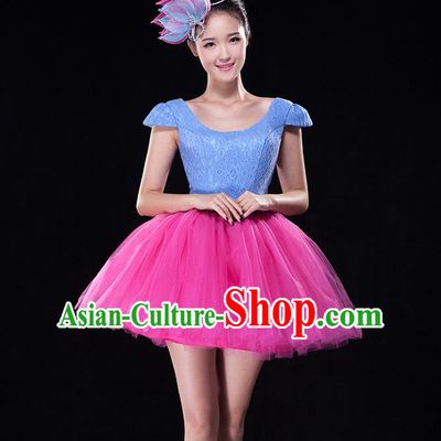 Traditional Chinese Classical Modern Dance Bubble Dress, Yangge Fan Dancing Costume Umbrella Dance Suits, Folk Dance Yangko Costume for Women