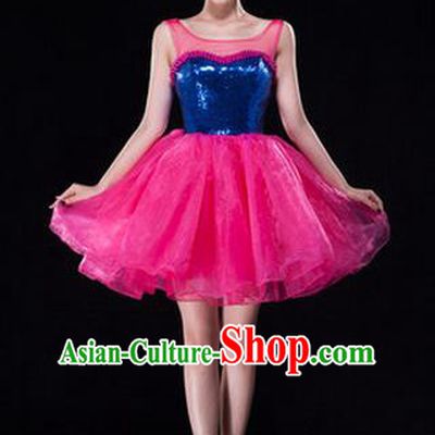 Traditional Chinese Classical Modern Dance Bubble Dress, Yangge Fan Dancing Costume Umbrella Dance Suits, Folk Dance Yangko Costume for Women
