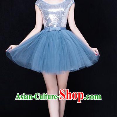 Traditional Chinese Classical Modern Dance Bubble Dress, Yangge Fan Dancing Costume Umbrella Dance Suits, Folk Dance Yangko Costume for Women