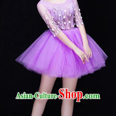 Traditional Chinese Classic Stage Performance Chorus Modern Dance Costumes Bubble Dress, Chorus Competition Costume, Compere Costumes for Women
