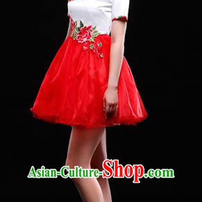 Traditional Chinese Classic Stage Performance Chorus Modern Dance Costumes Bubble Dress, Chorus Competition Costume, Compere Costumes for Women