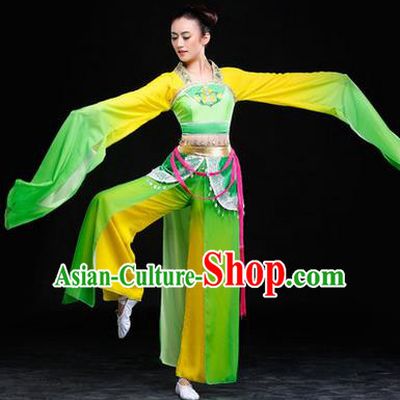 Traditional Chinese Classical Twirls Dance Chiffon Dress, Long Water-Sleeve Dancing Costume Umbrella Dance Suits, Folk Dance Yangko Costume for Women