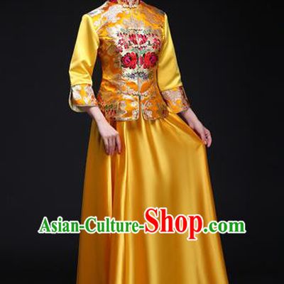 Traditional Chinese Classical Yangko Dance Dress, Chinese Cheongsam Fan Dancing Costume Umbrella Dance Suits, Bride Wedding Costume for Women