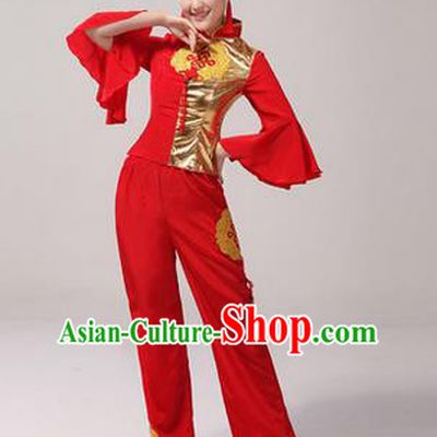 Traditional Chinese Classical Yangko Dance Dress, Yangge Fan Dancing Costume Umbrella Dance Suits, Folk Dance Yangko Costume for Women