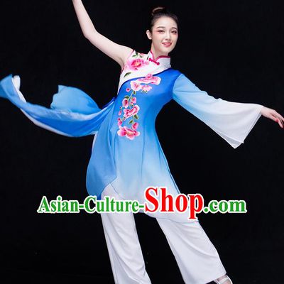 Traditional Chinese Classical Yangko Water-Sleeve Dance Dress, Yangge Fan Dancing Costume Umbrella Dance Suits, Folk Dance Yangko Costume for Women