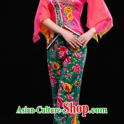 Traditional Chinese Classical Yangko Water-Sleeve Dance Dress, Yangge Fan Dancing Costume Umbrella Dance Suits, Folk Dance Yangko Costume for Women