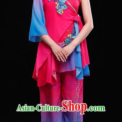 Traditional Chinese Classical Yangko Water-Sleeve Dance Dress, Yangge Fan Dancing Costume Umbrella Dance Suits, Folk Dance Yangko Costume for Women