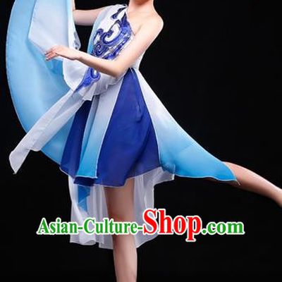 Traditional Chinese Classical Yangko Dance Gradient Dress, Yangge Fan Dancing Costume Umbrella Dance Suits, Folk Dance Yangko Costume for Women