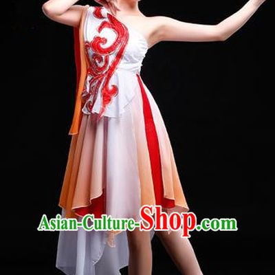 Traditional Chinese Classical Yangko Dance Gradient Dress, Yangge Fan Dancing Costume Umbrella Dance Suits, Folk Dance Yangko Costume for Women
