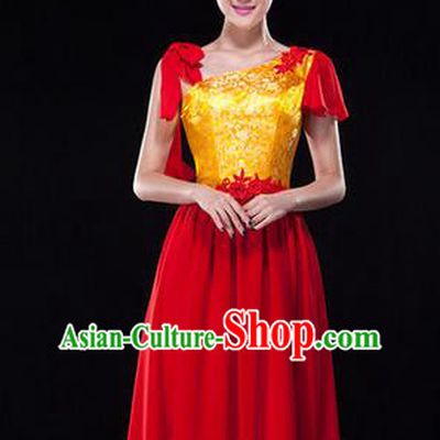 Traditional Chinese Classic Stage Performance Chorus Singing Group Dress Folk Dance Costumes, Chorus Competition Costume, Compere Costumes for Women