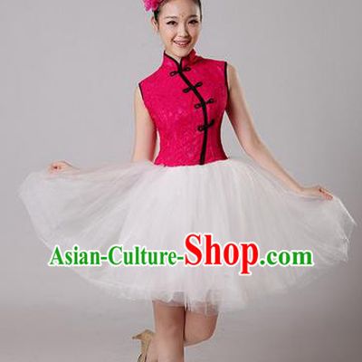Traditional Chinese Classic Stage Performance Chorus Folk Dance Costumes Bubble Dress, Chorus Competition Costume, Compere Costumes for Women