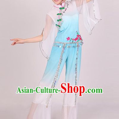 Traditional Chinese Classical Yangko Jasmine Flower Dance Dress, Yangge Fan Dancing Costume Umbrella Dance Suits, Folk Dance Yangko Costume for Women