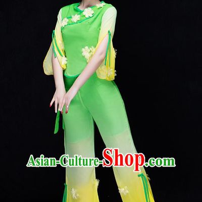 Traditional Chinese Classical Yangko Jasmine Flower Dance Dress, Yangge Fan Dancing Costume Umbrella Dance Suits, Folk Dance Yangko Costume for Women