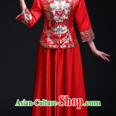 Traditional Chinese Classical Yangko Dance Dress, Chinese Cheongsam Fan Dancing Costume Umbrella Dance Suits, Bride Wedding Costume for Women