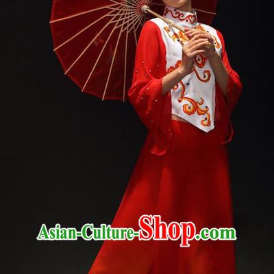 Traditional Chinese Classical Yangko Drum Dance Dress, Yangge Fan Dancing Costume Umbrella Dance Suits, Folk Dance Yangko Costume for Women