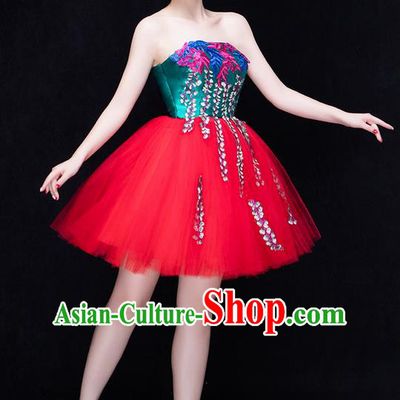 Traditional Chinese Classic Stage Performance Chorus Modern Dance Costumes Bubble Dress, Chorus Competition Costume, Compere Costumes for Women