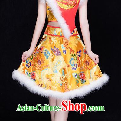 Traditional Chinese Classical Yangko Drum Dance Dress, New Year Yangge Fan Dancing Costume Umbrella Dance Suits, Folk Dance Yangko Costume for Women