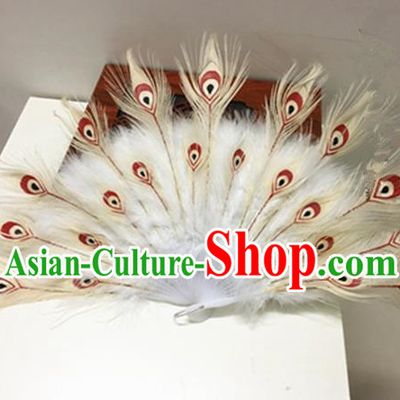 Traditional Chinese Ancient Han Dynasty Imperial Princess Peacock Feathers Fan for Women