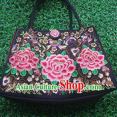 Traditional Chinese Miao Nationality Palace Handmade Double-Sided Embroidery Handbag Hmong Handmade Embroidery Bags for Women